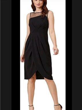Adrianna Papell Women's Draped Crepe Illusion Dress Size 4 Black Party Gala NWT